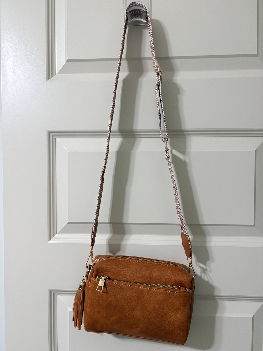 Tan Crossbody Bag with Tassel Accent - Women